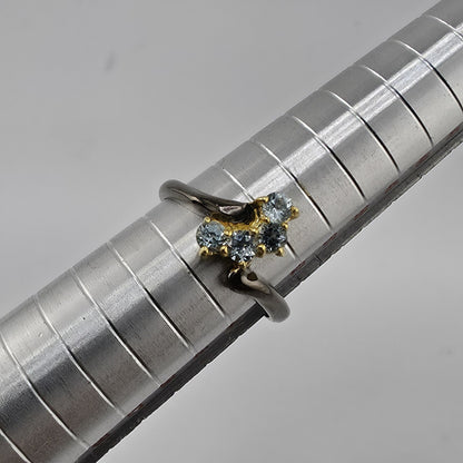 925 Sterling Silver Natural Blue Topaz Ring Size 6.25 Black Tone 3 Stones