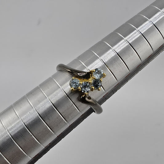 925 Sterling Silver Natural Blue Topaz Ring Size 6.25 Black Tone 3 Stones