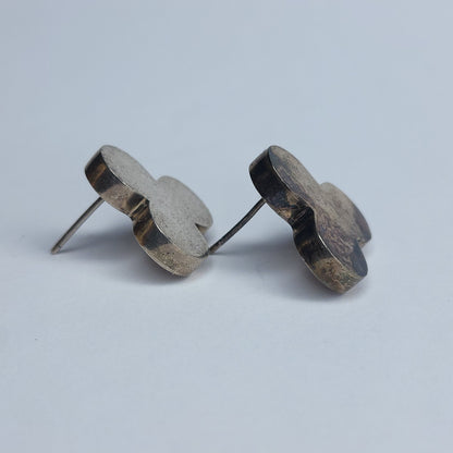 925 Sterling Silver Earrings Studs Clover Hollow tested Vintage