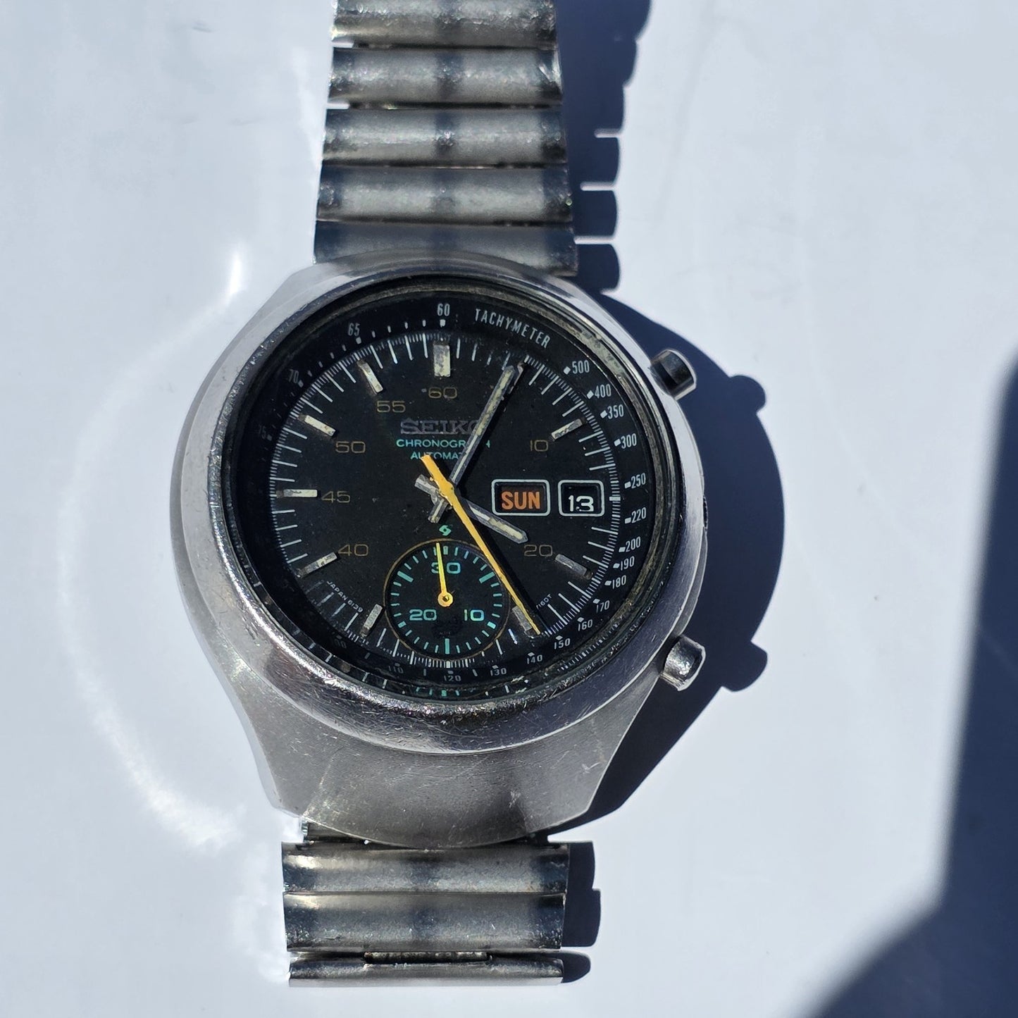 Seiko Helmet 6139-7101 Automatic Watch Chronograph 42mm Rare 1970's Vintage Work