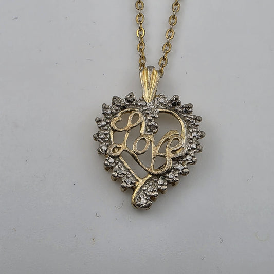 STERLING SILVER HEART Love PENDANT 925 W/ Gold Tone  CHAIN NECKLACE ICM