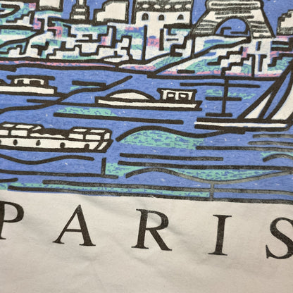 Paris Fran’s Eiffel Tower Art City Shirt Mens Medium White Abstract Vintage