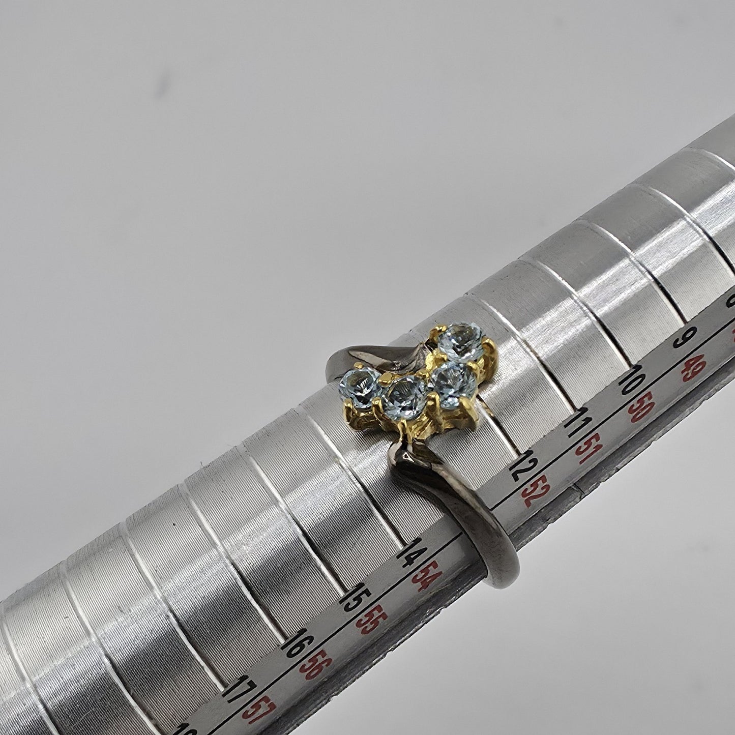 925 Sterling Silver Natural Blue Topaz Ring Size 6.25 Black Tone 3 Stones