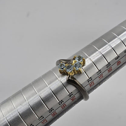 925 Sterling Silver Natural Blue Topaz Ring Size 6.25 Black Tone 3 Stones