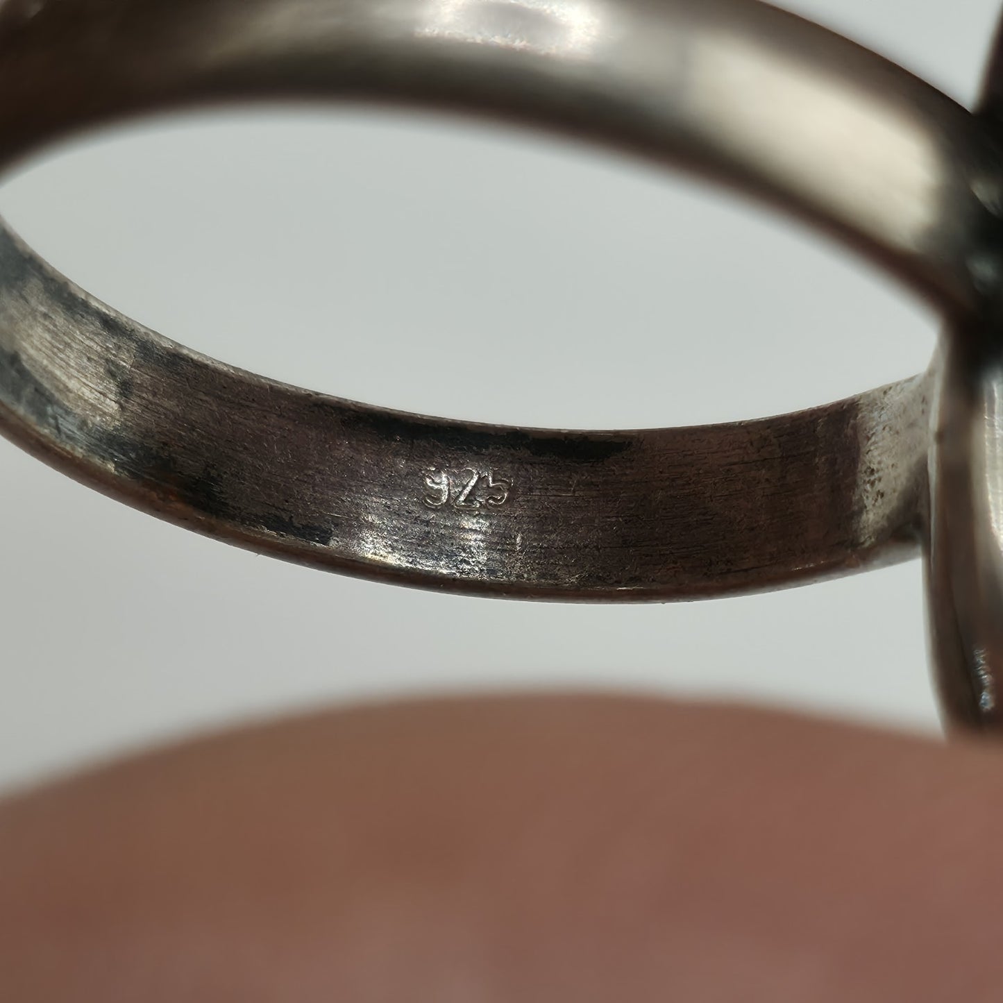 Baltic Amber Sterling Silver Ring Oval Stone Gothic Modernist 7 Polish