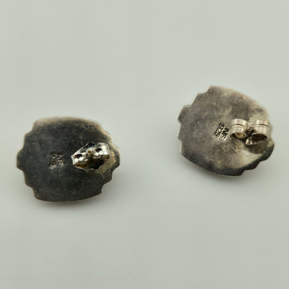 Vintage NF Sterling Silver Puffy Earrings 925 Ornate Textured Design Patina