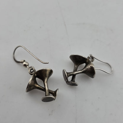 Sterling Silver Earrings 925 Vintage Martini Glass Drop Vintage Patina Signed