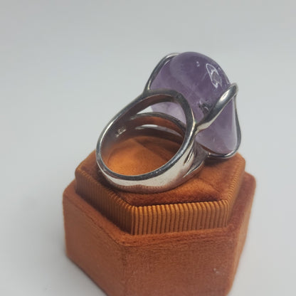 Vintage Bali Amethyst Chunky Ring 950 Silver Modernist Statement Size 9