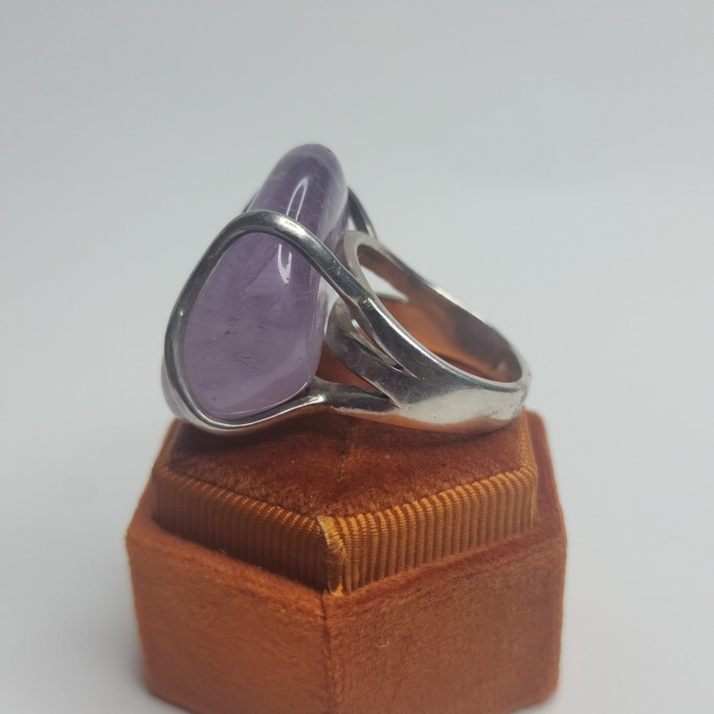 Vintage Amethyst Chunk Modernist Ring Size 9 – 950 Silver Bali Statement Jewelry