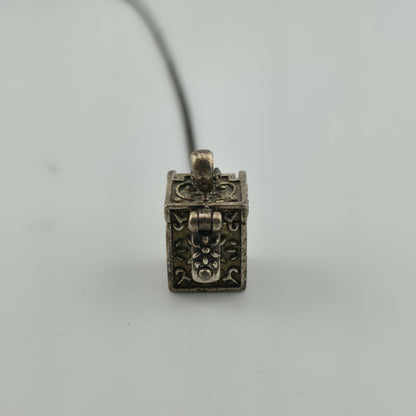 Vintage Sterling Silver Prayer Box Charm Pendant Cross Christian 925 16" Necklac