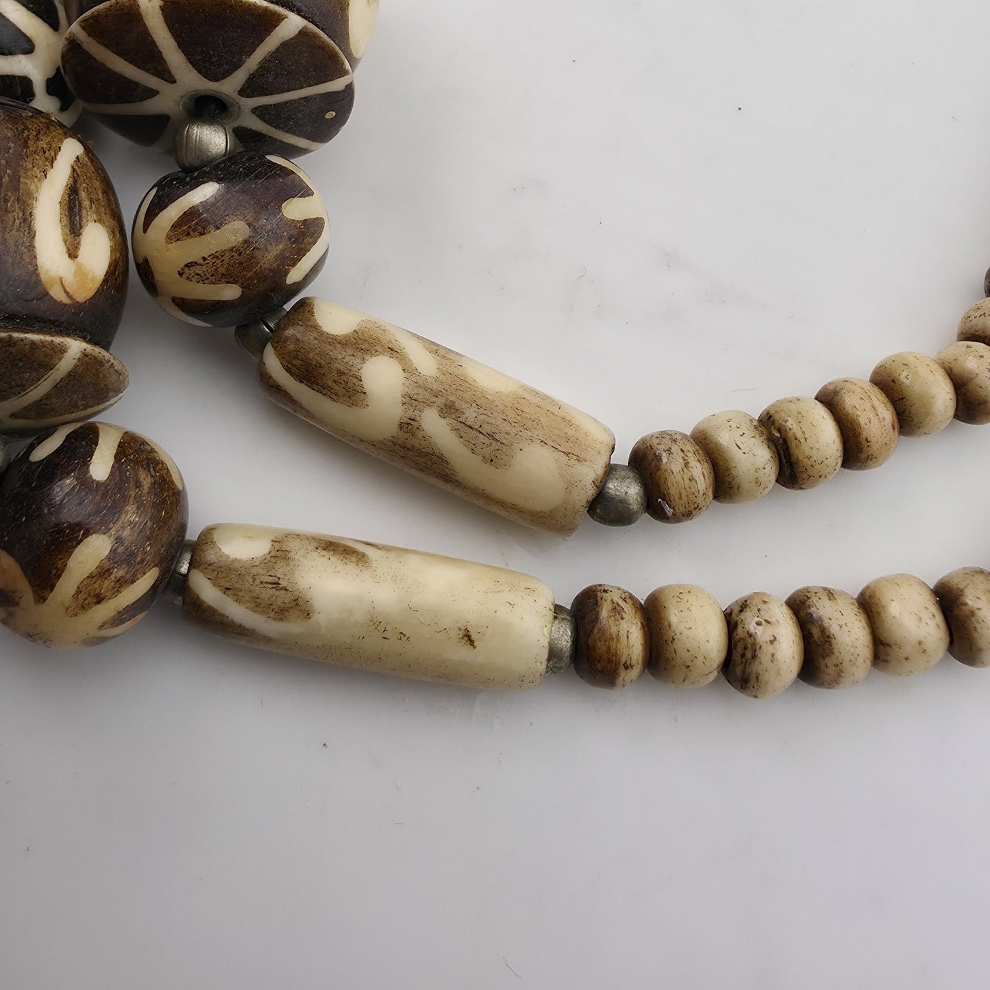 Tribal Necklace Tibetan dZi African Batik Beads Vintage 30in