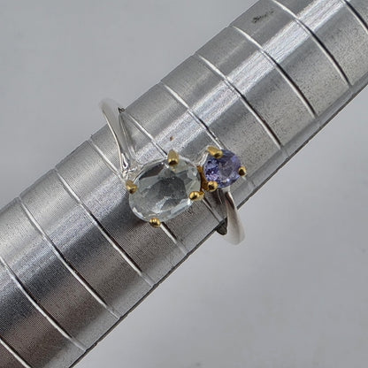925 Sterling Silver Natural Blue Topaz Ring Size 7 Abstract Artisan Jewelry
