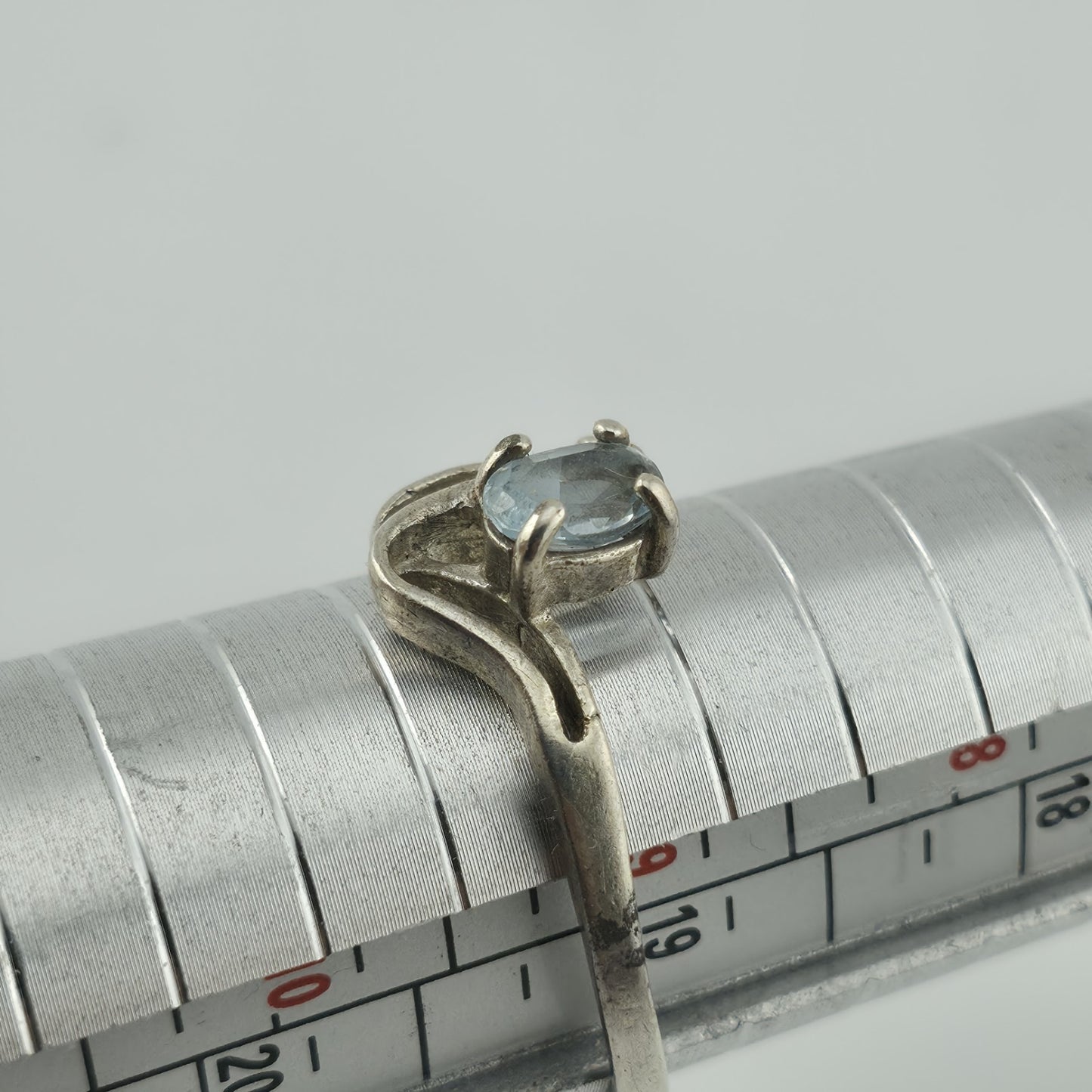 Blue Topaz Ring Sterling Silver 925 Tiny Diamond 9 Vintage