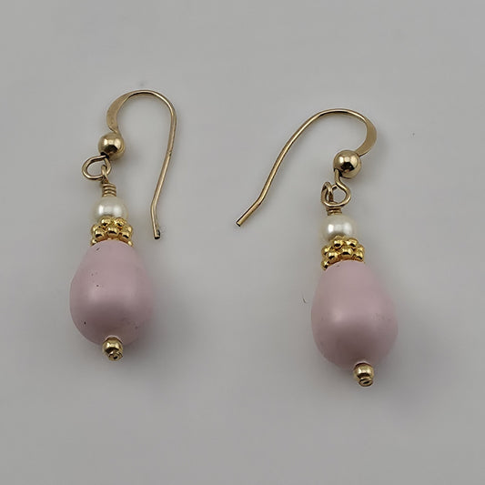 VINTAGE PIERCED EARRINGS pink lavender Beads DANGLES GOLD FILLED WIRES