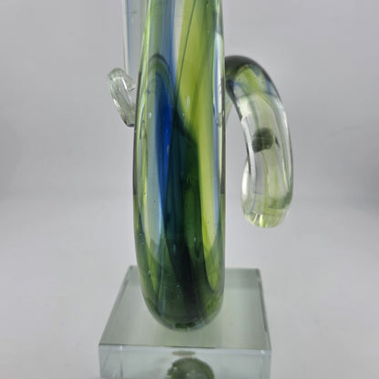 Hand Blown Music Treble Clef 10" Art Glass Sculpture Blue Green Infinity Vintage
