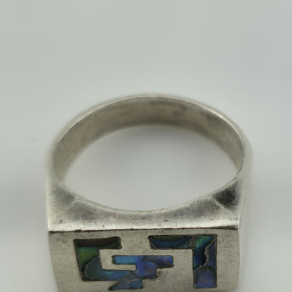 Vintage Taxco Sterling Silver Ring Abalone Geometric Native Mexico Size 5.5
