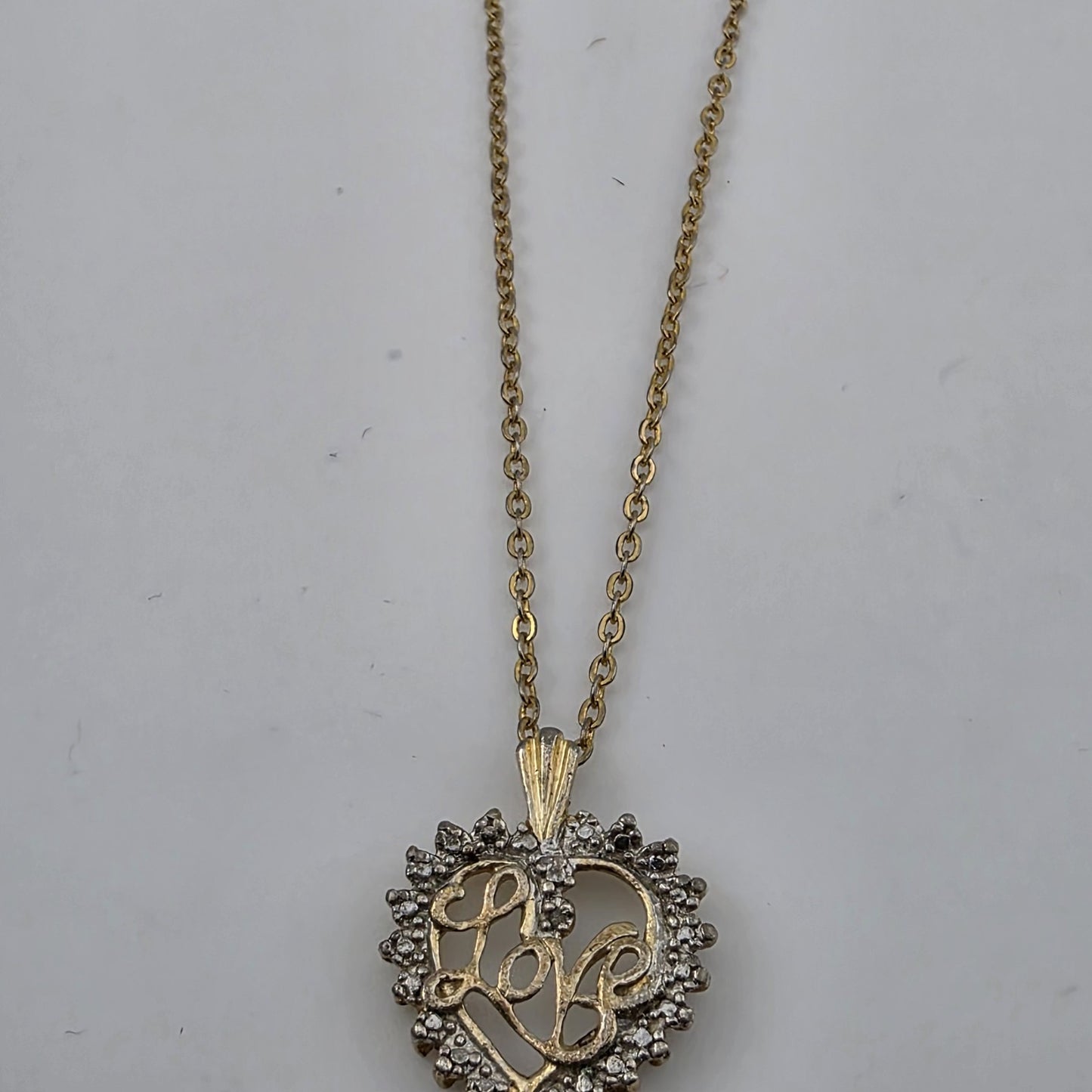 STERLING SILVER HEART Love PENDANT 925 W/ Gold Tone  CHAIN NECKLACE ICM
