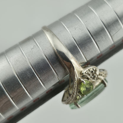 925 Sterling Silver Ring Size 9 Oval aquamarine blue / Peridot Green Stones