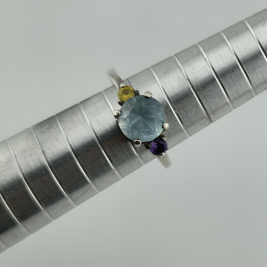 Sterling Silver Ring purple Amethyst Blue Topaz Yellow Citrine 6.5 Vintage