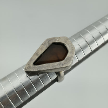 Amber 925 Sterling Silver Ring 7.5 MCM Chunky Teardrop Coffin Vintage Rare