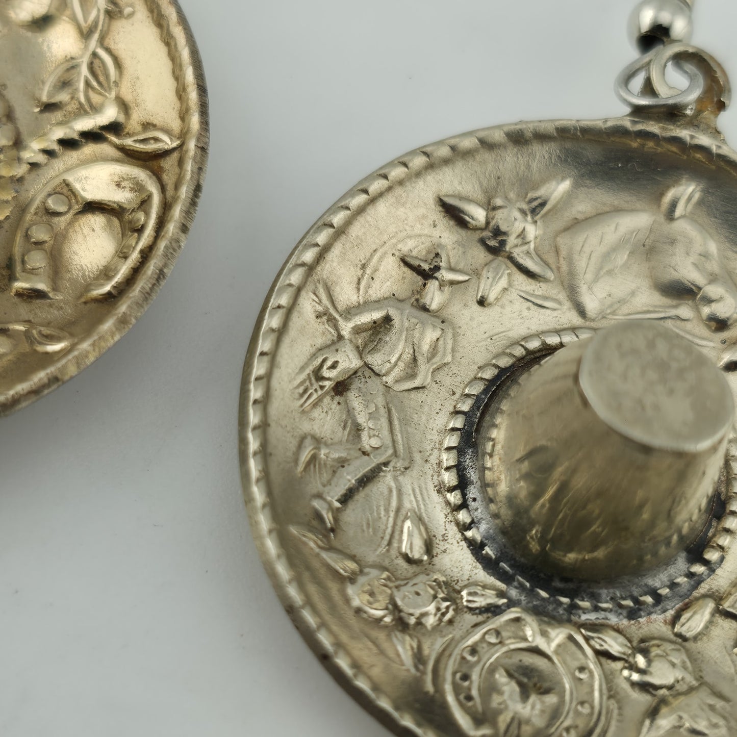 Mexico Silver Sombrero Hat Dangle Earrings Southwestern  Vintage