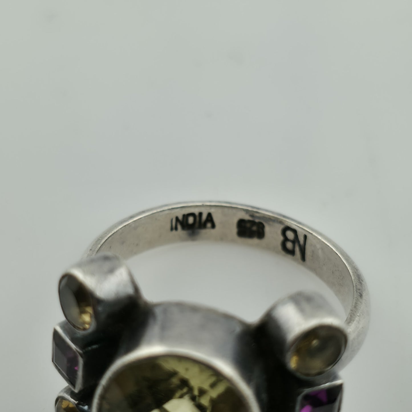 NICKY BUTLER NB Sterling Silver Green Purple  Gemstone Ring sz 7.75