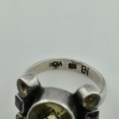NICKY BUTLER NB Sterling Silver Green Purple  Gemstone Ring sz 7.75