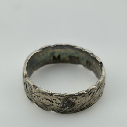 Sterling Silver Ring Unisex Abstract band  Scroll Etched Artisan 925 Size 6.5