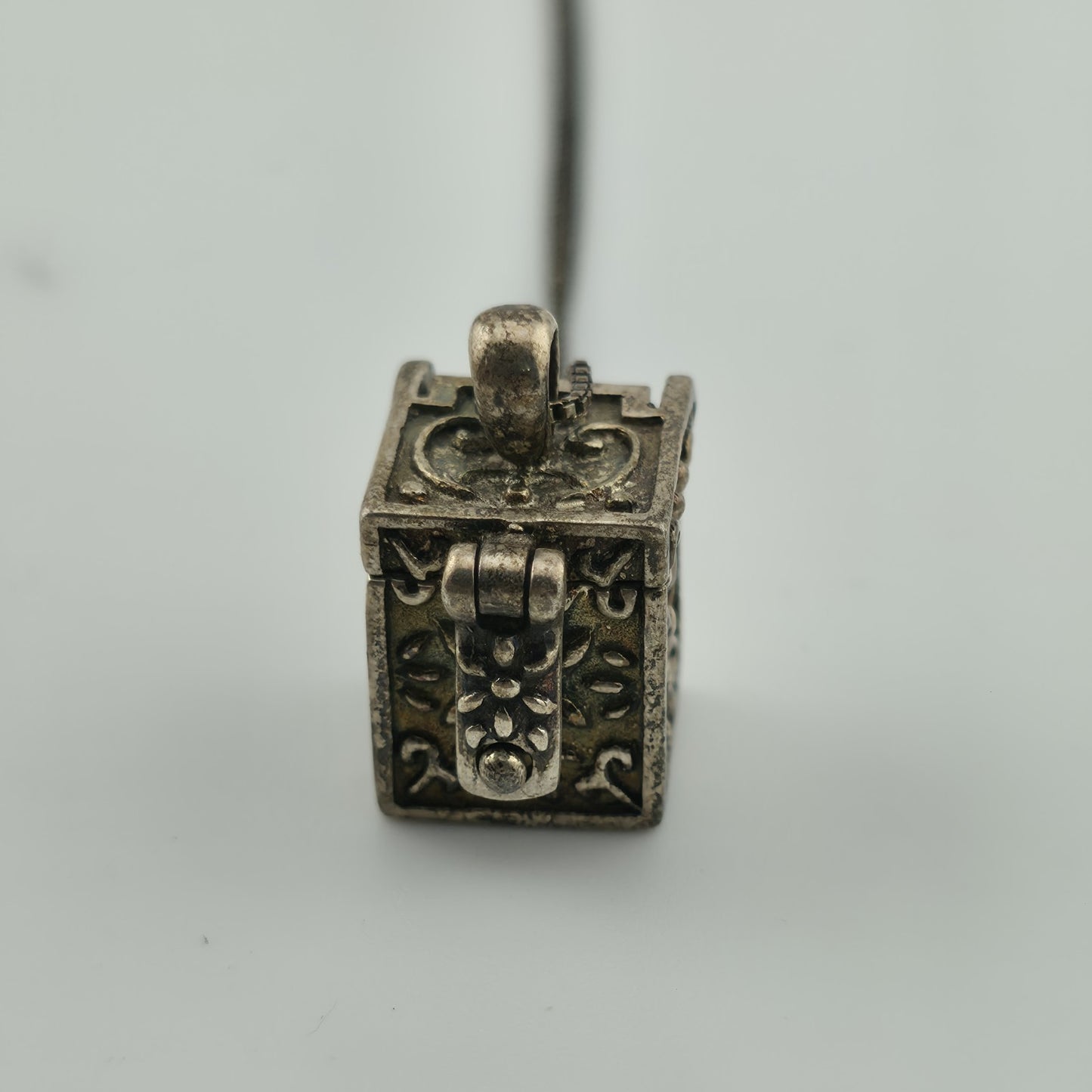 Vintage Sterling Silver Prayer Box Charm Pendant Cross Christian 925 16" Necklac