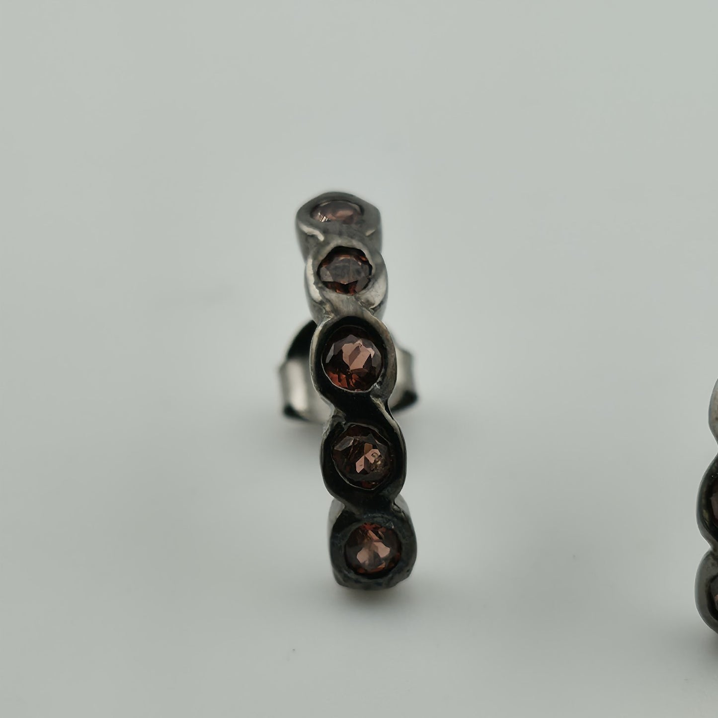 Artisan Handmade Garnet Earrings in 925 Black Sterling Silver Unique Organic