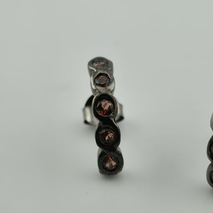 Artisan Handmade Garnet Earrings in 925 Black Sterling Silver Unique Organic