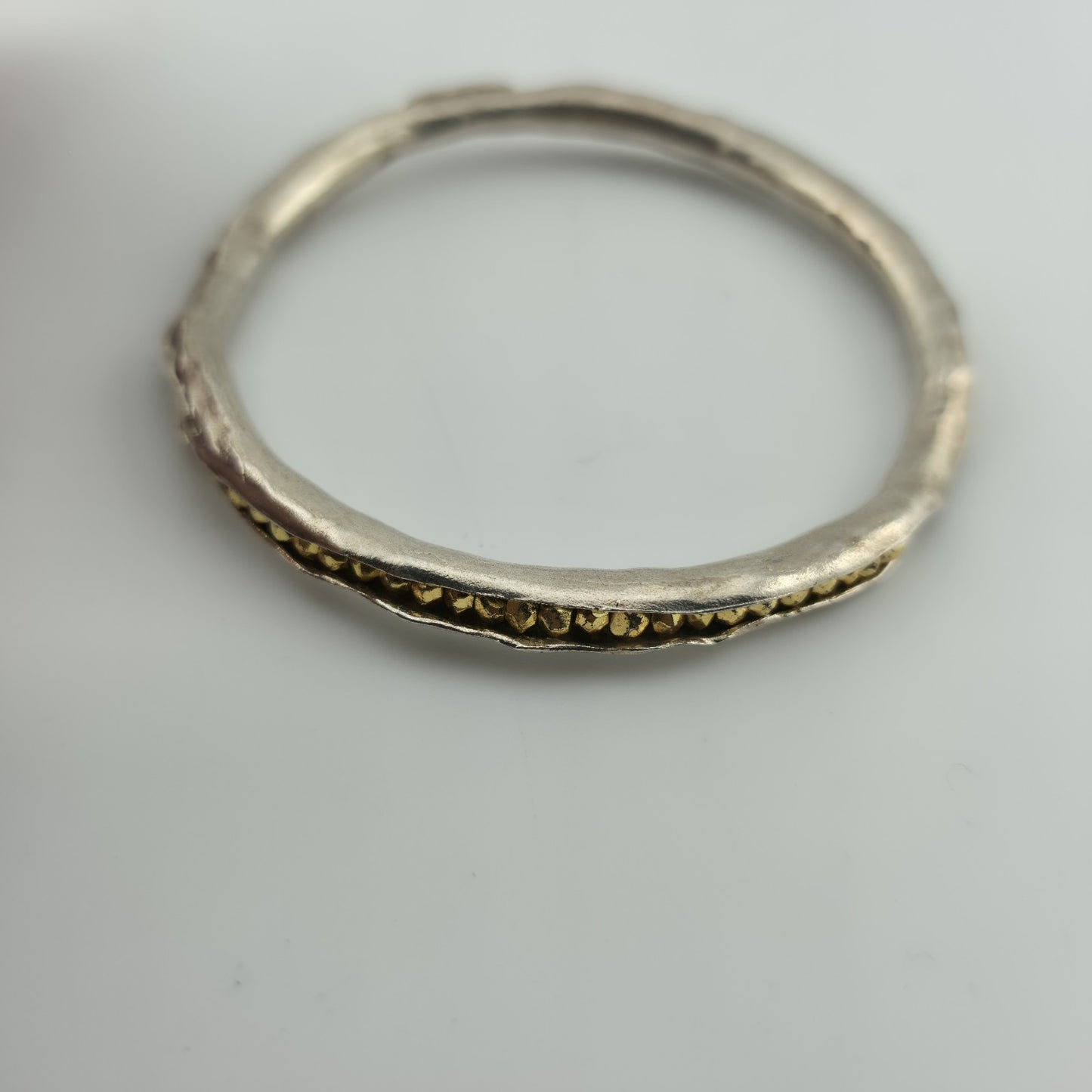 Mashka Antiqued Sterling Silver pod bangle with gold pyrite Size 2.3" Tested