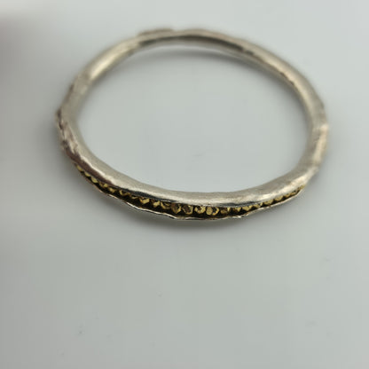 Mashka Antiqued Sterling Silver pod bangle with gold pyrite Size 2.3" Tested