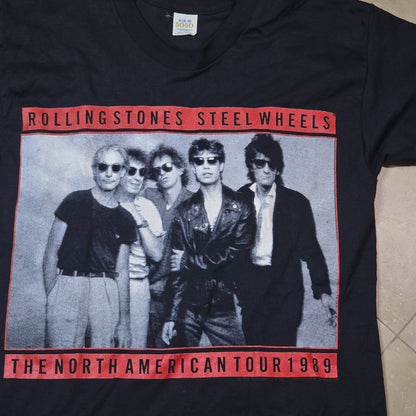 Vintage 1989 Rolling Stones Steel Wheels Tour Shirt Mens Medium Black 50/50 USA Brockum