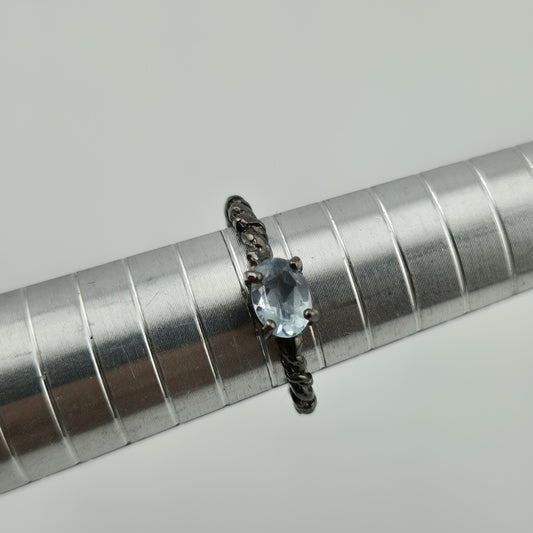 Oxidized 925 Sterling Silver Ring Black Vine Band Natural Blue Topaz Size 6.5