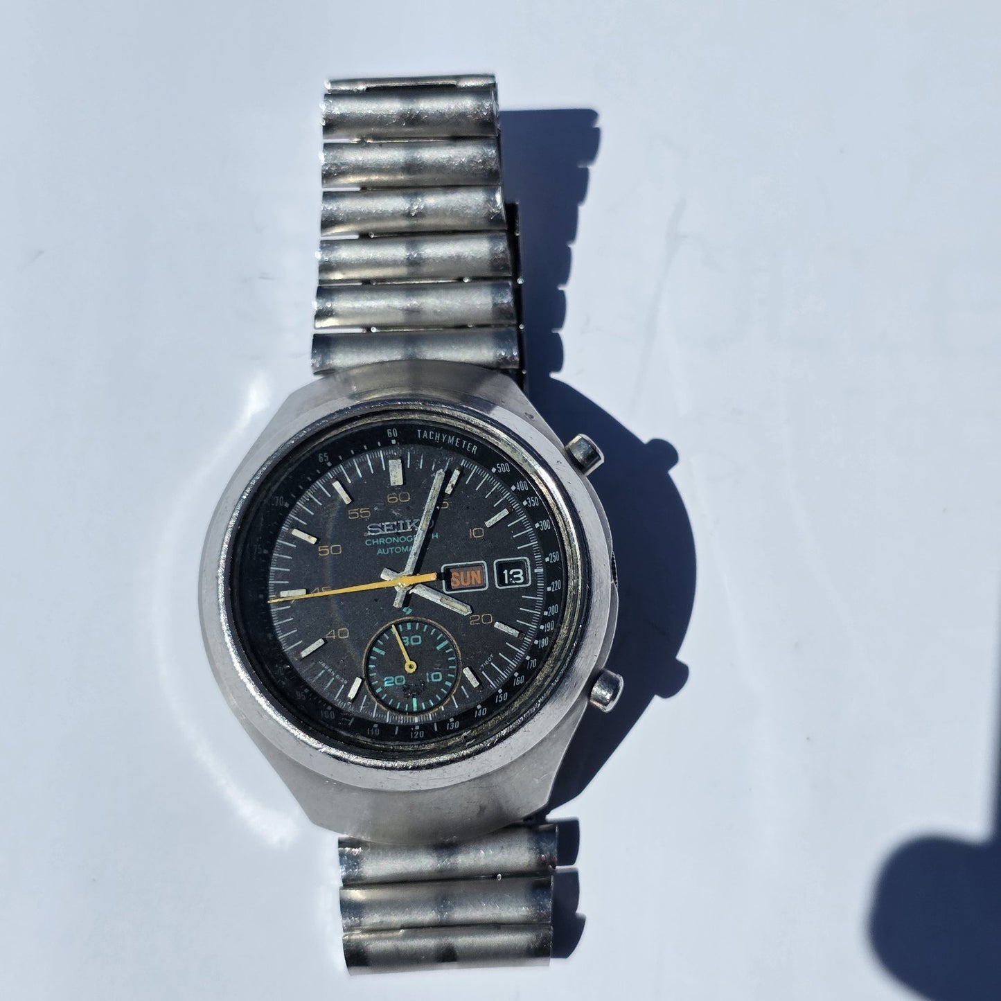 Seiko Helmet 6139-7101 Automatic Watch Chronograph 42mm Rare 1970's Vintage Work