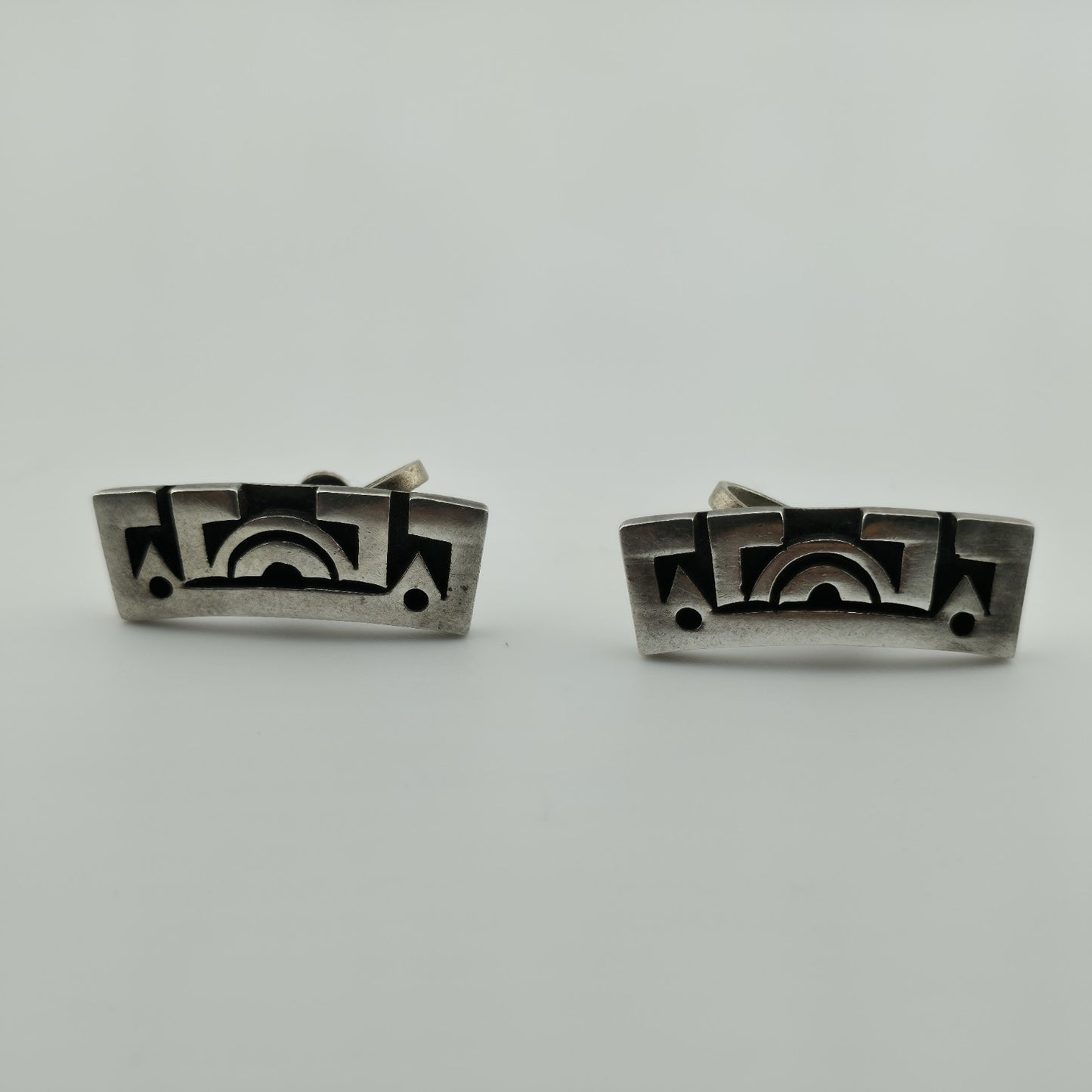 STERLING SILVER Earring ARTISAN MODERNIST Tribal Abstract Vintage Geometric