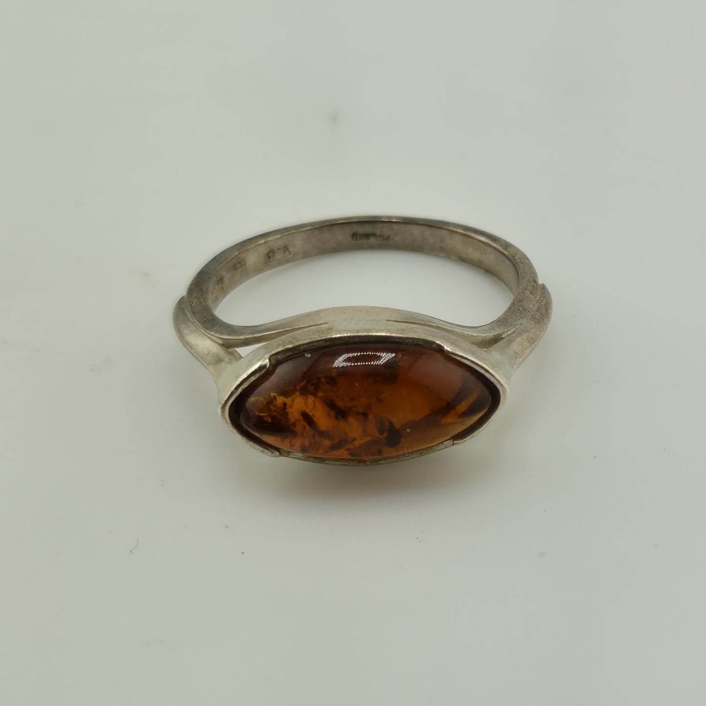 Baltic Amber Sterling Silver Ring Oval Stone Geometrical Modernist 6.5 Polish