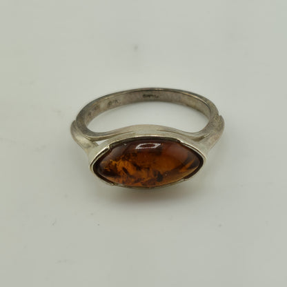 Baltic Amber Sterling Silver Ring Oval Stone Geometrical Modernist 6.5 Polish