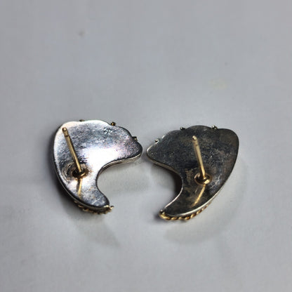 925 Sterling Silver 14k Gold Earrings Twisted Rope Wave wings fans Post Vintage