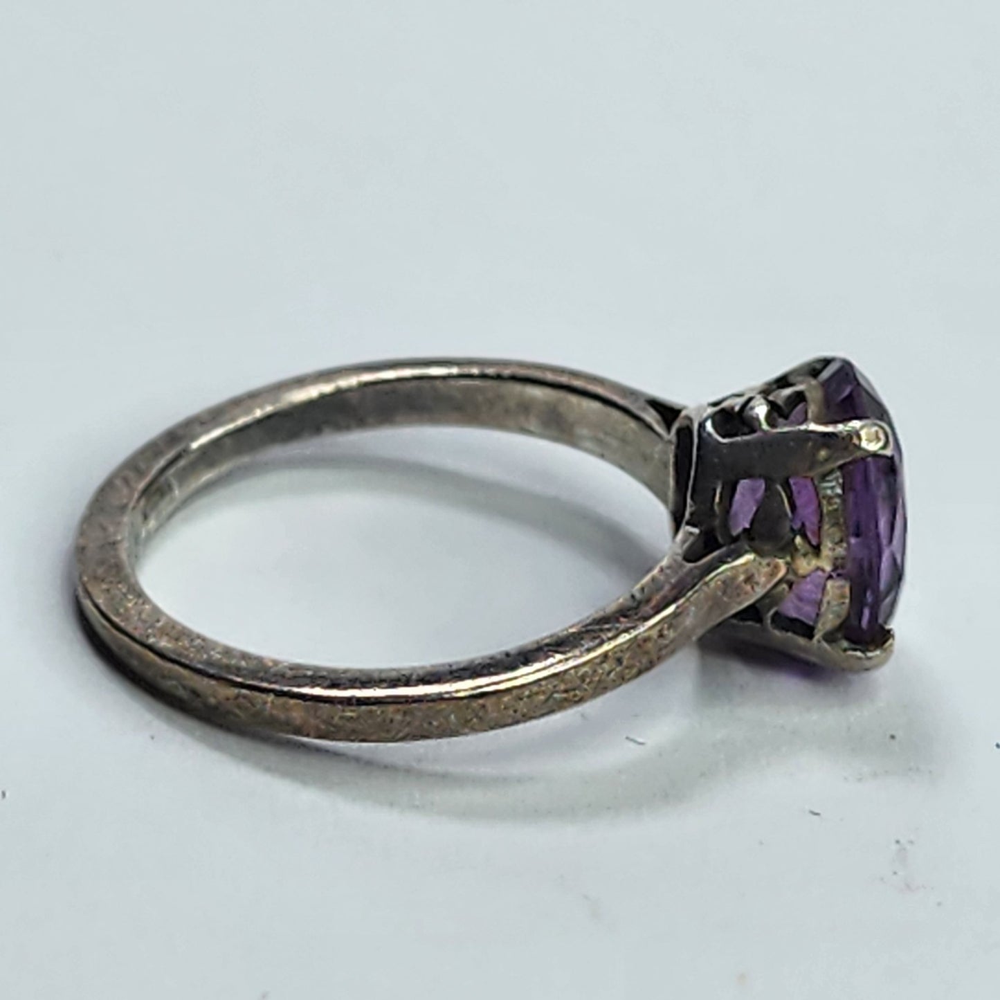925 Sterling Silver Ring Purple AMETHYST  Stone Size 5.75 Tested Patina tarnish