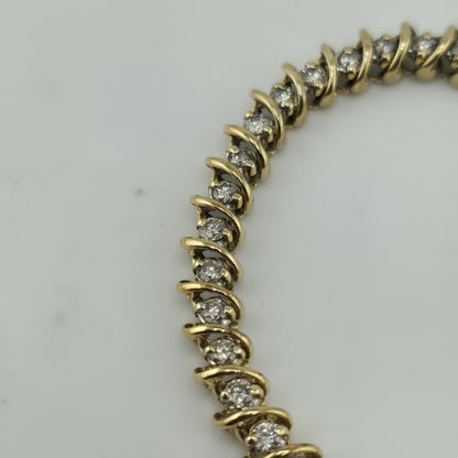 14k Yellow Gold 1.50CT Round Cut Diamond "S" Link S Figure Tennis Bracelet 7"