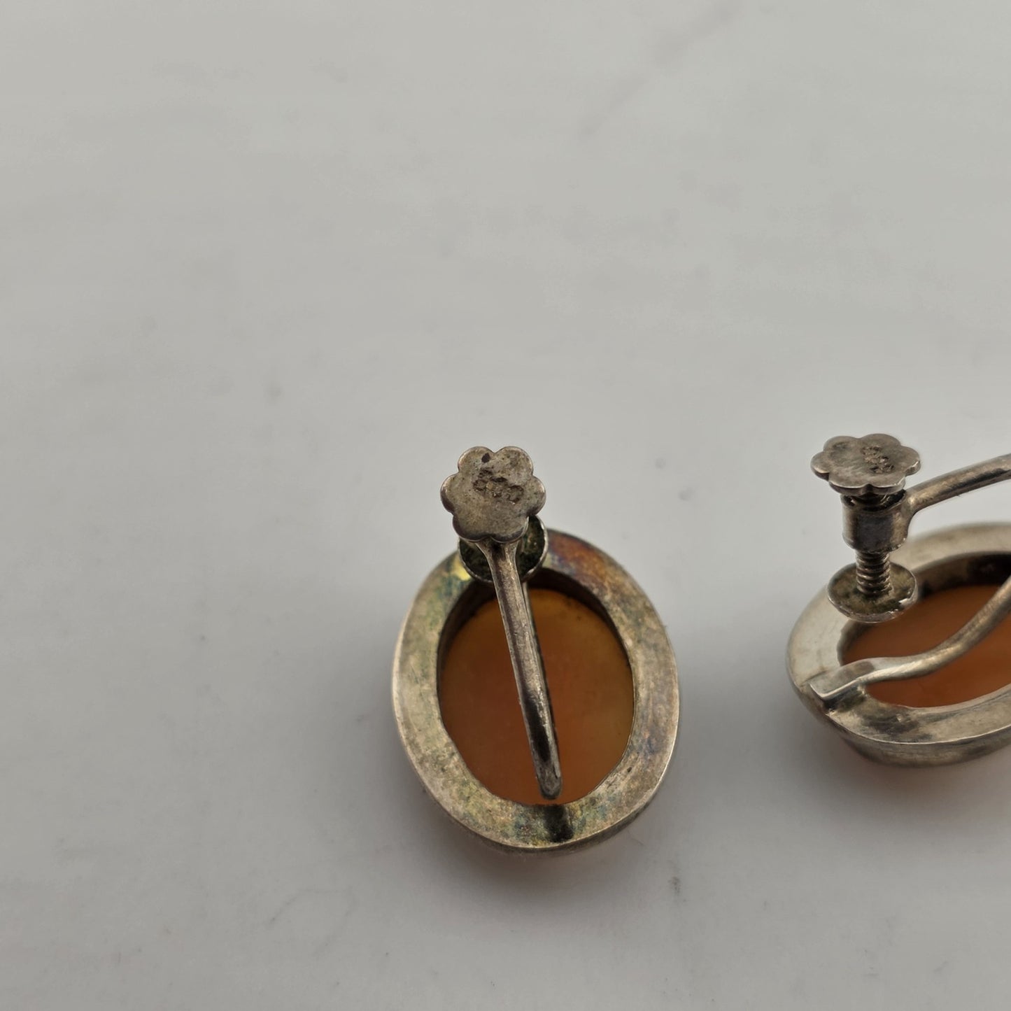 800 Silver  Antique Cameo Screw Back Earrings Vintage European Jewelry