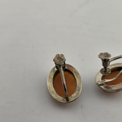 800 Silver  Antique Cameo Screw Back Earrings Vintage European Jewelry
