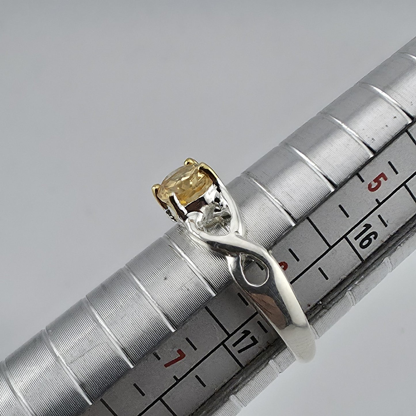 Sterling Silver Citrine Ring Size 6.5 Handmade Two-Tone Gold Accent 925