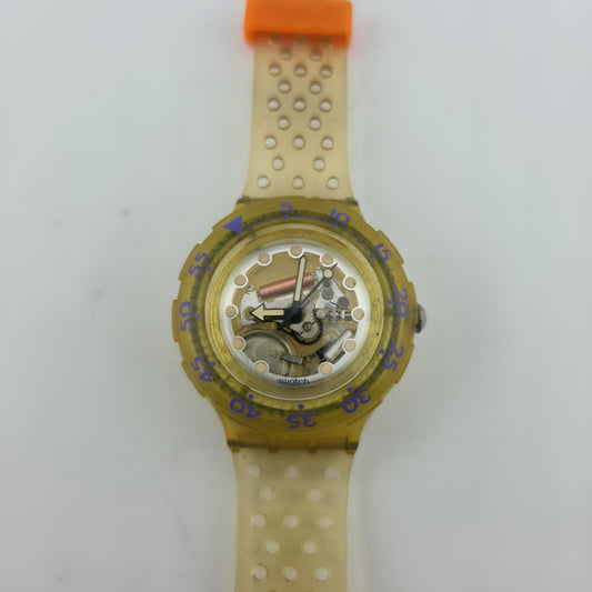 Swatch Jelly Bubbles SDK104 1991 Scuba 200 Collection RARE Upside Down Movement