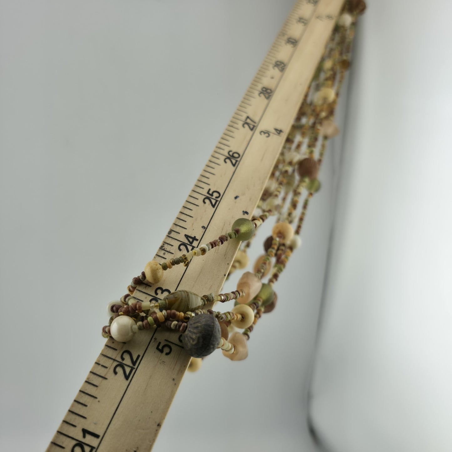 Necklace Artisan Mix Media Beaded Art Glass Earthy Boho 30" 1950s Vintage