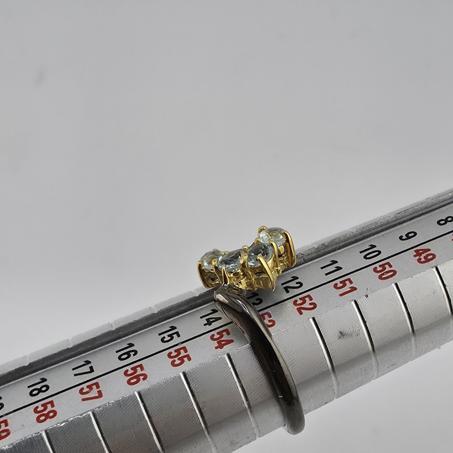 925 Sterling Silver Natural Blue Topaz Ring Size 6.25 Black Tone 3 Stones