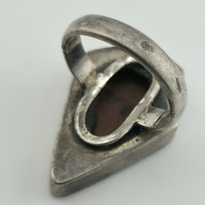 Amber 925 Sterling Silver Ring 7.5 MCM Chunky Teardrop Coffin Vintage Rare