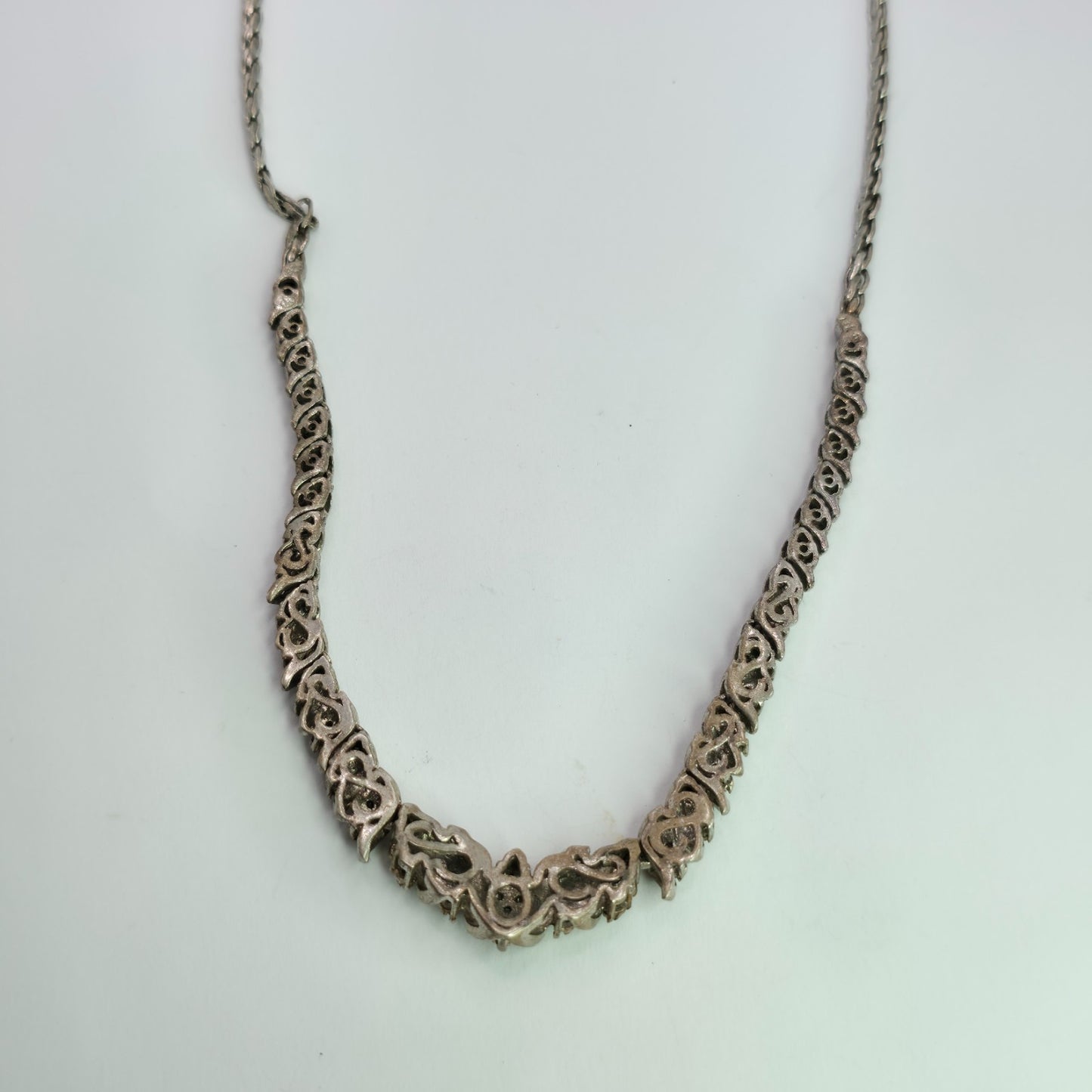 925 Sterling Silver Heng Ngai Necklace Genuine Diamond 1/2 Ct V Shape Vintage